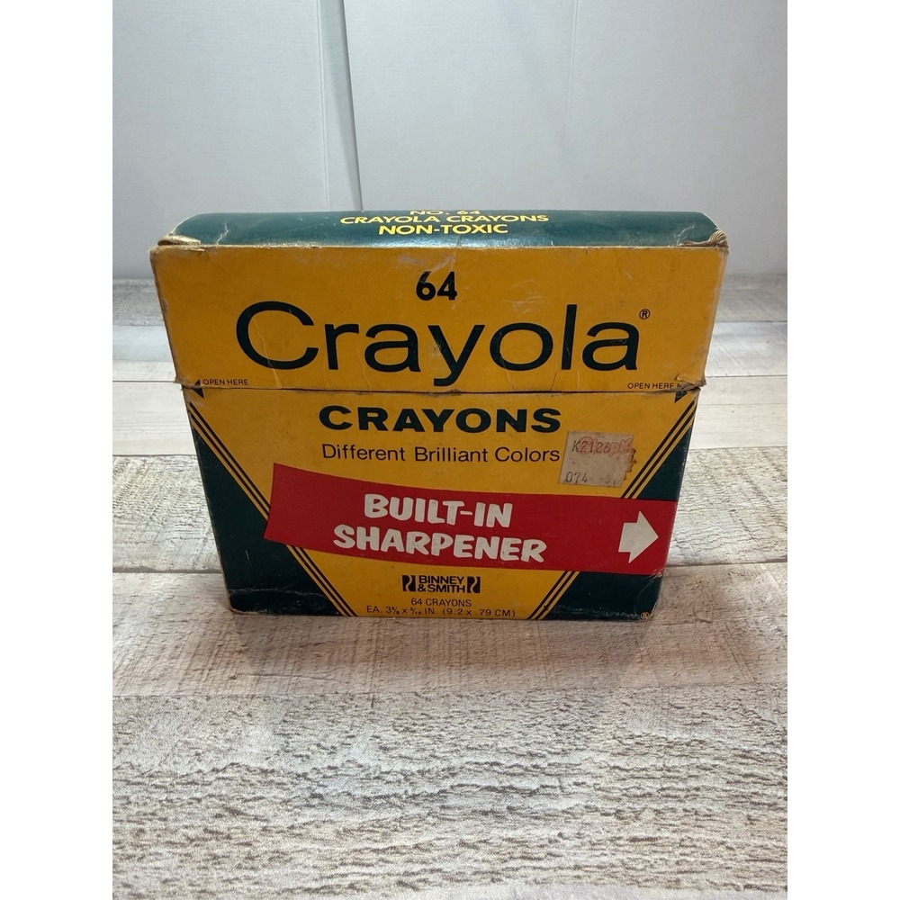 Vintage Crayola Crayons Binney & Smith #64 Box Built In Sharpener Retired Colors